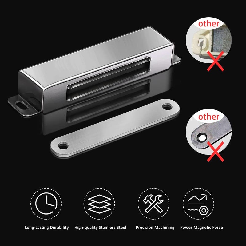 Onarway Magnetic Door Catch 60lbs Pull Strong Magnet Cabinet Latches Hardware Stainless Steel Chrome Door Closer for Pantry Bathroom Kitchen Sliding Door Window Cupboard (3 Pack-Strength 30KG) - Image 2